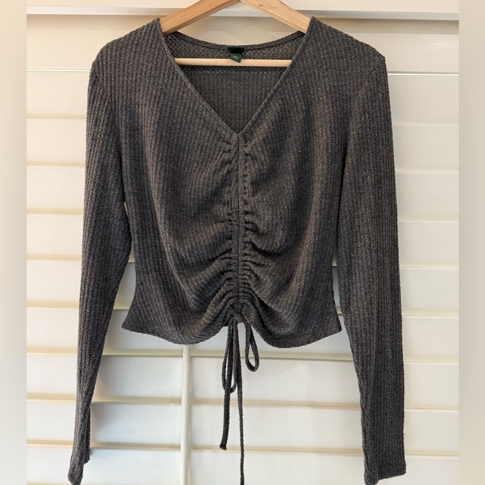 Wild Fable Dark Gray Ruched V-Neck Top